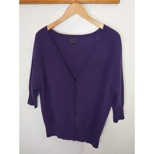 THEORY Women's P/TP Purple Cashmere Cardigan 3/4 Sleeve Button Front Soft